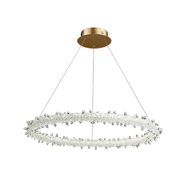 Ring Parlor Suspension Lamp Modern Clear Crystal Spears Gold LED Chandelier Light Fixture, 16"/19.5" Wide Clearhalo 'Ceiling Lights' 'Chandeliers' 'Clear' 'Industrial' 'Modern Chandeliers' 'Modern' 'Tiffany' 'Traditional Chandeliers' Lighting' 1417532