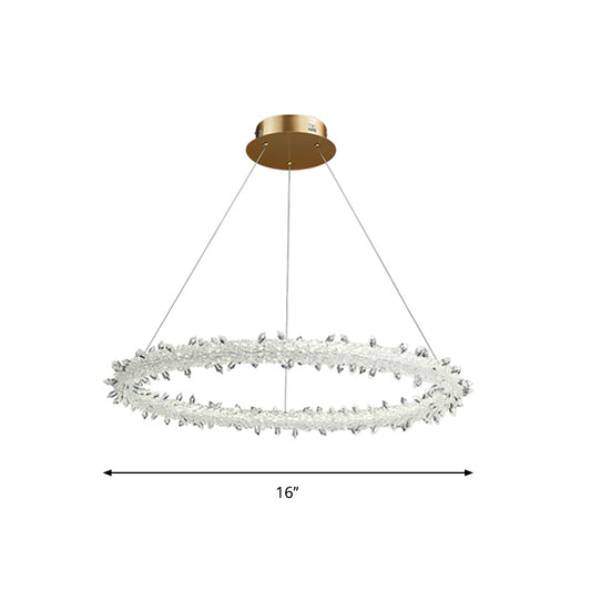 Ring Parlor Suspension Lamp Modern Clear Crystal Spears Gold LED Chandelier Light Fixture, 16"/19.5" Wide Clearhalo 'Ceiling Lights' 'Chandeliers' 'Clear' 'Industrial' 'Modern Chandeliers' 'Modern' 'Tiffany' 'Traditional Chandeliers' Lighting' 1417533
