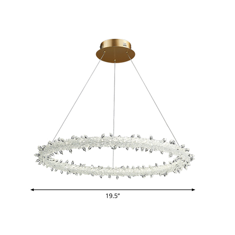 Ring Parlor Suspension Lamp Modern Clear Crystal Spears Gold LED Chandelier Light Fixture, 16"/19.5" Wide Clearhalo 'Ceiling Lights' 'Chandeliers' 'Clear' 'Industrial' 'Modern Chandeliers' 'Modern' 'Tiffany' 'Traditional Chandeliers' Lighting' 1417534