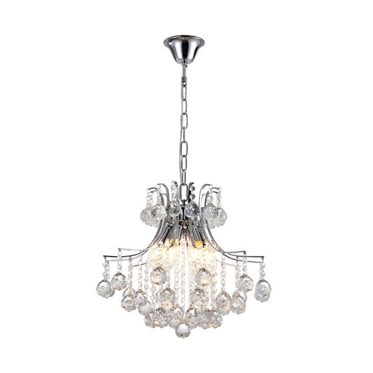 6 Heads Pendant Chandelier Contemporary Swirled Arm Clear Crystal Orbs Suspension Lighting in Chrome Clearhalo 'Ceiling Lights' 'Chandeliers' 'Modern Chandeliers' 'Modern' Lighting' 1417559