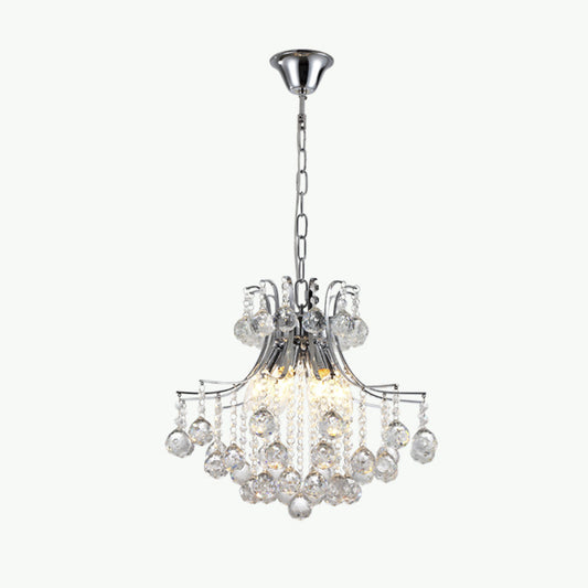 6 Heads Pendant Chandelier Contemporary Swirled Arm Clear Crystal Orbs Suspension Lighting in Chrome Clearhalo 'Ceiling Lights' 'Chandeliers' 'Modern Chandeliers' 'Modern' Lighting' 1417560