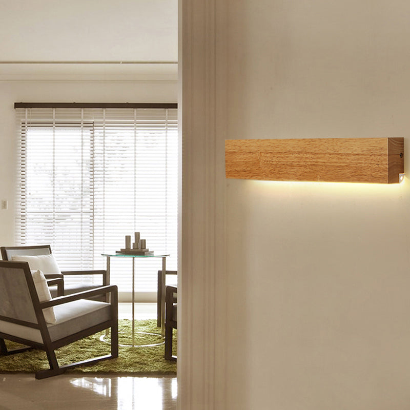 Modern Linear Wooden Wall Sconce Lamp 1-Light LED Down Lighting Fixture for Bedroom Wood Clearhalo 'Wall Lamps & Sconces' 'Wall Lights' Lighting' 141761
