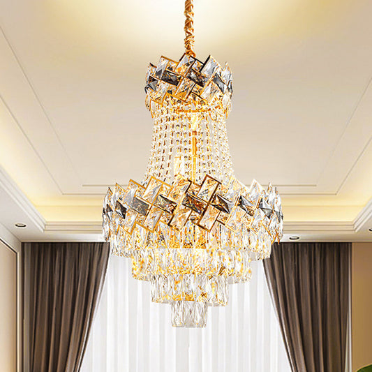 5/8 Heads Basket Chandelier Contemporary Gold Finish Clear Cut Crystal Blocks Ceiling Lighting, 16"/19.5" Wide Gold Clearhalo 'Ceiling Lights' 'Chandeliers' 'Modern Chandeliers' 'Modern' Lighting' 1417682