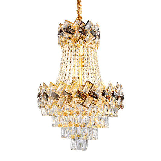 5/8 Heads Basket Chandelier Contemporary Gold Finish Clear Cut Crystal Blocks Ceiling Lighting, 16"/19.5" Wide Clearhalo 'Ceiling Lights' 'Chandeliers' 'Modern Chandeliers' 'Modern' Lighting' 1417684