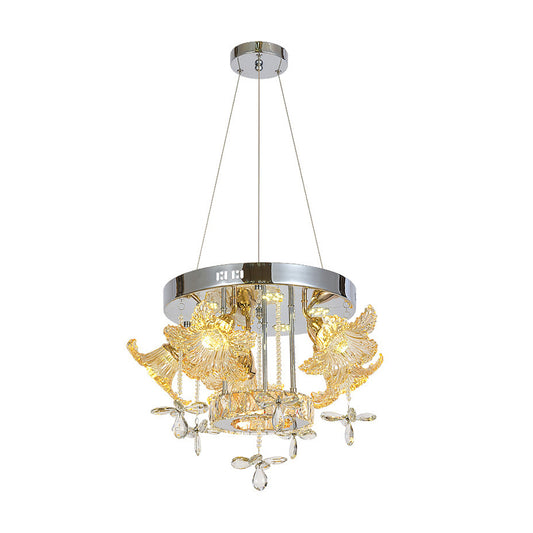 LED Hanging Lighting Modern Flower Amber Crystal Shade Chandelier Lamp for Dinning Room Clearhalo 'Ceiling Lights' 'Chandeliers' 'Modern Chandeliers' 'Modern' Lighting' 1417696