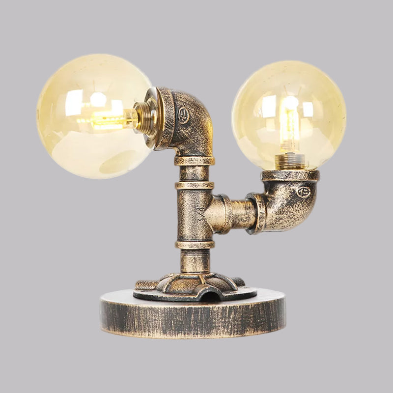 Clear/Amber Glass Round Shade Task Lighting Vintage Style 2 Lights Coffee Shop Desk Lamp in Antique Silver/Bronze Clearhalo 'Lamps' 'Table Lamps' Lighting' 1417738