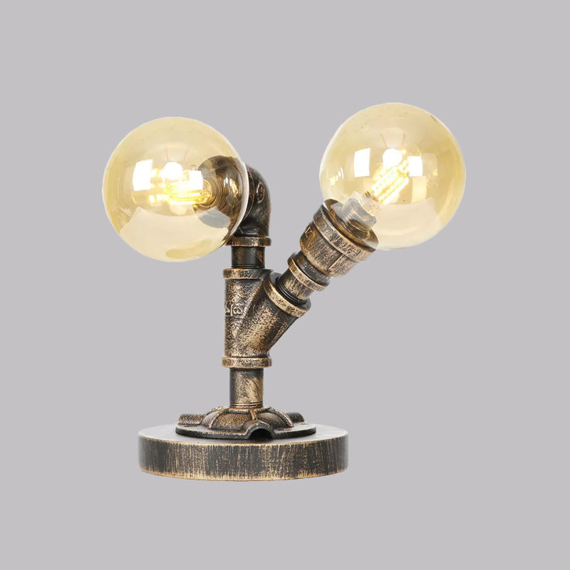 Clear/Amber Glass Round Shade Task Lighting Vintage Style 2 Lights Coffee Shop Desk Lamp in Antique Silver/Bronze Clearhalo 'Lamps' 'Table Lamps' Lighting' 1417739