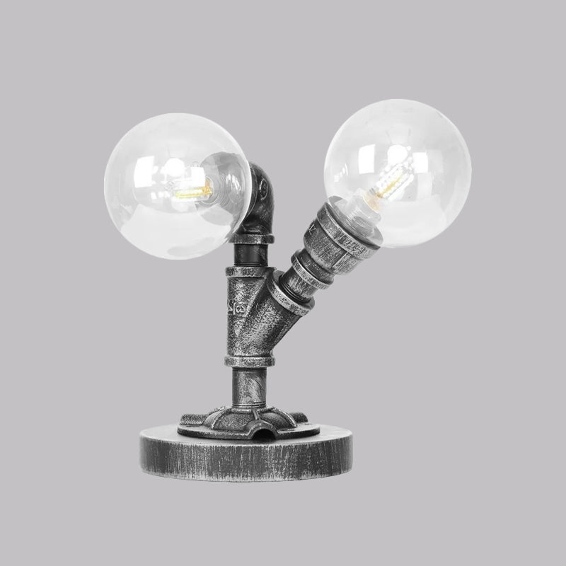 Clear/Amber Glass Round Shade Task Lighting Vintage Style 2 Lights Coffee Shop Desk Lamp in Antique Silver/Bronze Clearhalo 'Lamps' 'Table Lamps' Lighting' 1417743