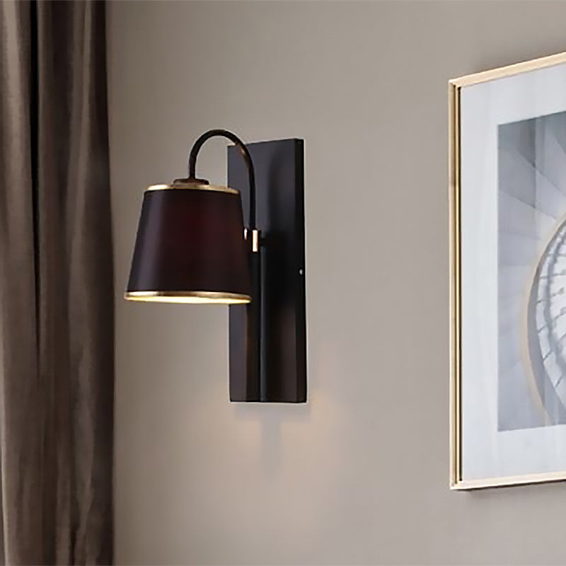 Tapered Bedroom Wall Sconce Black Fabric 1 Light Vintage Stylish Wall Mount Lighting with Gooseneck Arm Clearhalo 'Art deco wall lights' 'Cast Iron' 'Glass' 'Industrial wall lights' 'Industrial' 'Middle century wall lights' 'Modern' 'Rustic wall lights' 'Tiffany' 'Traditional wall lights' 'Wall Lamps & Sconces' 'Wall Lights' Lighting' 1417751