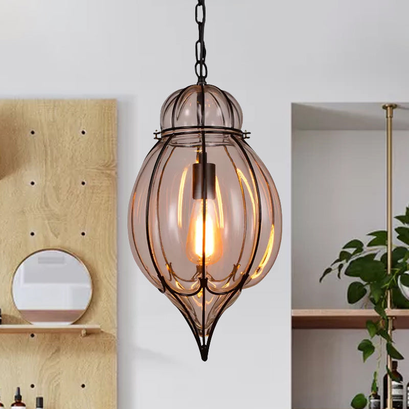 Clear Glass Teardrop Hanging Pendant Light Industrial Style Single Pendant Lighting in Black for Restaurant Clearhalo 'Ceiling Lights' 'Glass shade' 'Glass' 'Industrial Pendants' 'Industrial' 'Middle Century Pendants' 'Pendant Lights' 'Pendants' 'Tiffany' Lighting' 1417771