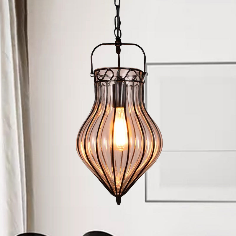 Clear Glass Teardrop Hanging Pendant Light Industrial Style Single Pendant Lighting in Black for Restaurant Clearhalo 'Ceiling Lights' 'Glass shade' 'Glass' 'Industrial Pendants' 'Industrial' 'Middle Century Pendants' 'Pendant Lights' 'Pendants' 'Tiffany' Lighting' 1417772