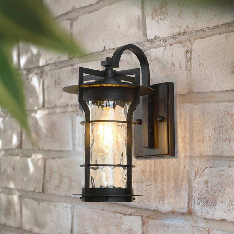 Clear Glass Black Sconce Light Square/Rectangle 1-Light Coastal Wall Lamp Fixture with Iron Cage Clearhalo 'Art deco wall lights' 'Cast Iron' 'Glass' 'Industrial wall lights' 'Industrial' 'Middle century wall lights' 'Modern' 'Rustic wall lights' 'Tiffany' 'Traditional wall lights' 'Wall Lamps & Sconces' 'Wall Lights' Lighting' 1417782