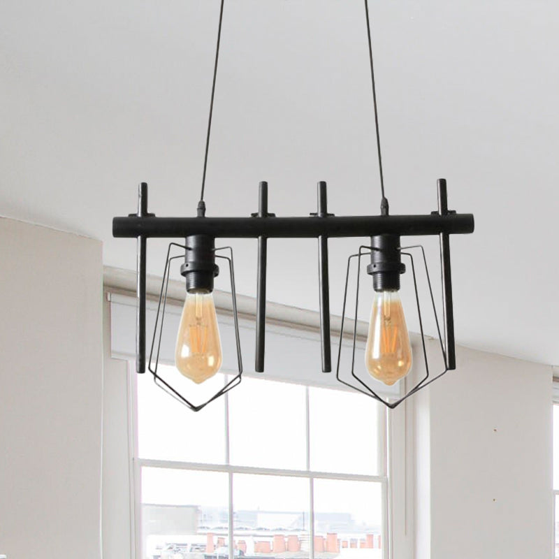 1/2/3-Bulb Caged Pendant Light Vintage Stylish Black Metal Hanging Light Fixture with Cord for Dining Table Clearhalo 'Art Deco Pendants' 'Black' 'Cast Iron' 'Ceiling Lights' 'Ceramic' 'Crystal' 'Industrial Pendants' 'Industrial' 'Metal' 'Middle Century Pendants' 'Pendant Lights' 'Pendants' 'Rustic Pendants' 'Tiffany' Lighting' 1417818