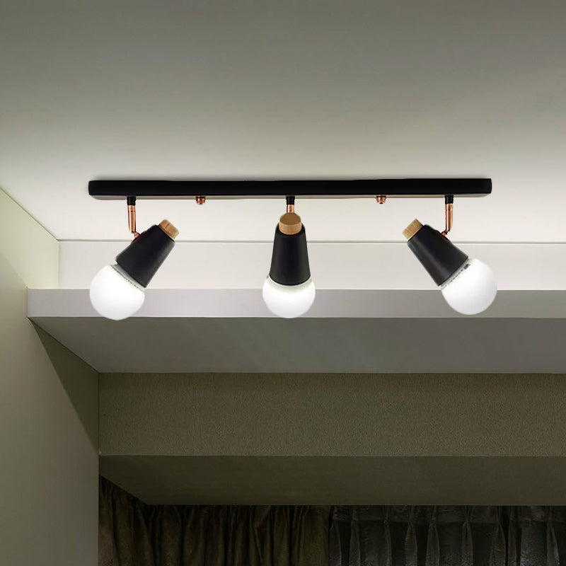 Metallic Linear Ceiling Light Fixture with Cup Shade Industrial 3/4 Heads Adjustable Semi Flush Track Lighting in Black/White Clearhalo 'Ceiling Lights' 'Close To Ceiling Lights' 'Close to ceiling' 'Flush mount' 'Industrial Flush Mount' Lighting' 1417822