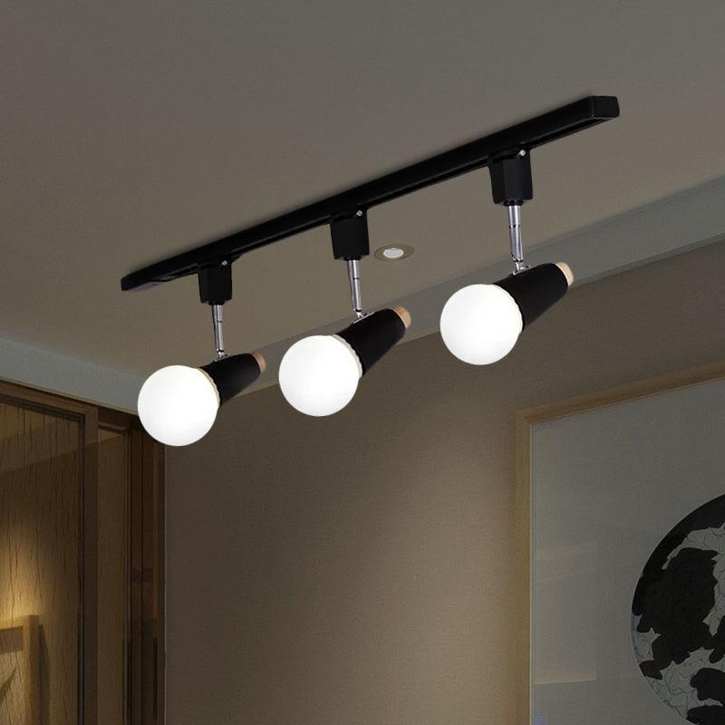 Metallic Linear Ceiling Light Fixture with Cup Shade Industrial 3/4 Heads Adjustable Semi Flush Track Lighting in Black/White Clearhalo 'Ceiling Lights' 'Close To Ceiling Lights' 'Close to ceiling' 'Flush mount' 'Industrial Flush Mount' Lighting' 1417823