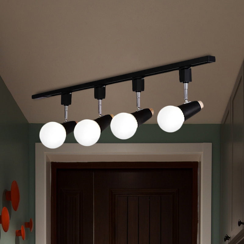 Metallic Linear Ceiling Light Fixture with Cup Shade Industrial 3/4 Heads Adjustable Semi Flush Track Lighting in Black/White Clearhalo 'Ceiling Lights' 'Close To Ceiling Lights' 'Close to ceiling' 'Flush mount' 'Industrial Flush Mount' Lighting' 1417824