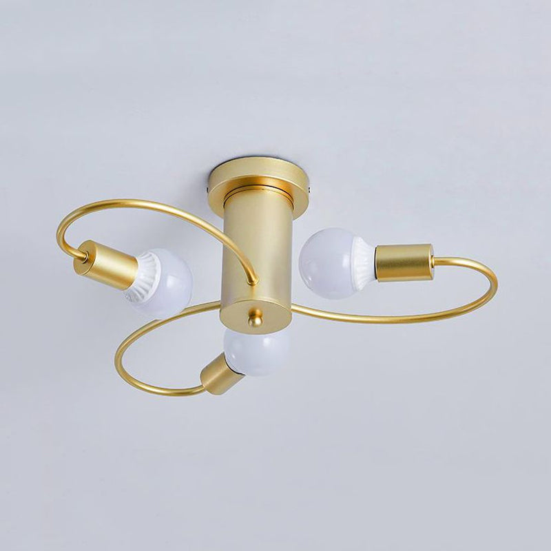 Metal Swirl Semi Flush Mount Lighting Industrial 3/6 Lights Living Room Ceiling Mounted Fixture in Grey/Green Clearhalo 'Ceiling Lights' 'Close To Ceiling Lights' 'Close to ceiling' 'Semi-flushmount' Lighting' 1417825