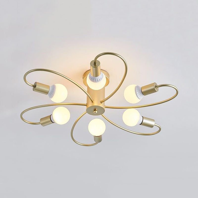 Metal Swirl Semi Flush Mount Lighting Industrial 3/6 Lights Living Room Ceiling Mounted Fixture in Grey/Green Clearhalo 'Ceiling Lights' 'Close To Ceiling Lights' 'Close to ceiling' 'Semi-flushmount' Lighting' 1417826