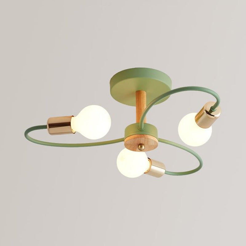 Metal Swirl Semi Flush Mount Lighting Industrial 3/6 Lights Living Room Ceiling Mounted Fixture in Grey/Green Clearhalo 'Ceiling Lights' 'Close To Ceiling Lights' 'Close to ceiling' 'Semi-flushmount' Lighting' 1417828