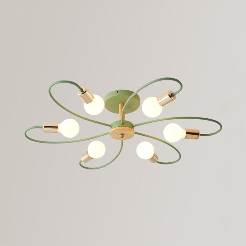 Metal Swirl Semi Flush Mount Lighting Industrial 3/6 Lights Living Room Ceiling Mounted Fixture in Grey/Green Clearhalo 'Ceiling Lights' 'Close To Ceiling Lights' 'Close to ceiling' 'Semi-flushmount' Lighting' 1417829