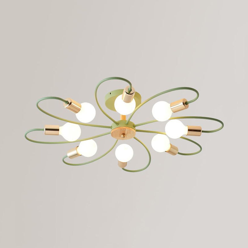 Metal Swirl Semi Flush Mount Lighting Industrial 3/6 Lights Living Room Ceiling Mounted Fixture in Grey/Green Clearhalo 'Ceiling Lights' 'Close To Ceiling Lights' 'Close to ceiling' 'Semi-flushmount' Lighting' 1417830