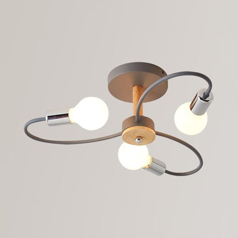 Metal Swirl Semi Flush Mount Lighting Industrial 3/6 Lights Living Room Ceiling Mounted Fixture in Grey/Green Clearhalo 'Ceiling Lights' 'Close To Ceiling Lights' 'Close to ceiling' 'Semi-flushmount' Lighting' 1417831