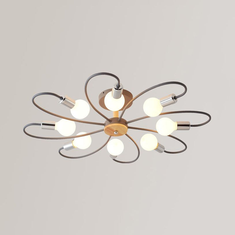 Metal Swirl Semi Flush Mount Lighting Industrial 3/6 Lights Living Room Ceiling Mounted Fixture in Grey/Green Clearhalo 'Ceiling Lights' 'Close To Ceiling Lights' 'Close to ceiling' 'Semi-flushmount' Lighting' 1417833