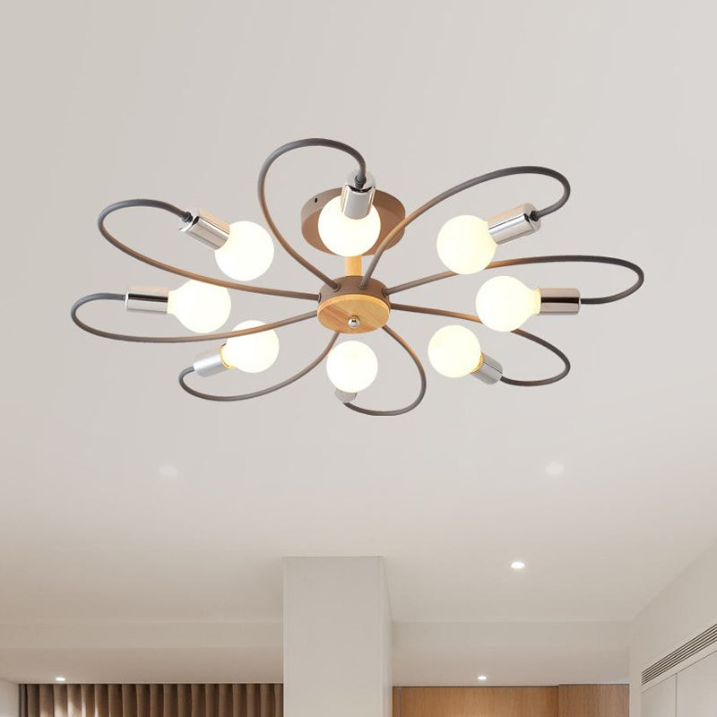 Metal Swirl Semi Flush Mount Lighting Industrial 3/6 Lights Living Room Ceiling Mounted Fixture in Grey/Green Clearhalo 'Ceiling Lights' 'Close To Ceiling Lights' 'Close to ceiling' 'Semi-flushmount' Lighting' 1417835