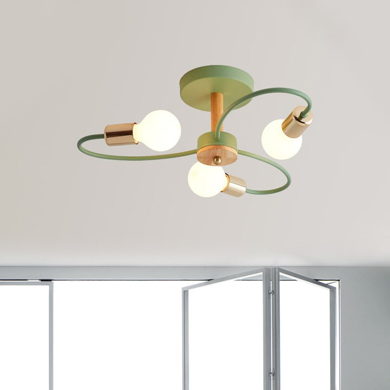 Metal Swirl Semi Flush Mount Lighting Industrial 3/6 Lights Living Room Ceiling Mounted Fixture in Grey/Green Clearhalo 'Ceiling Lights' 'Close To Ceiling Lights' 'Close to ceiling' 'Semi-flushmount' Lighting' 1417836