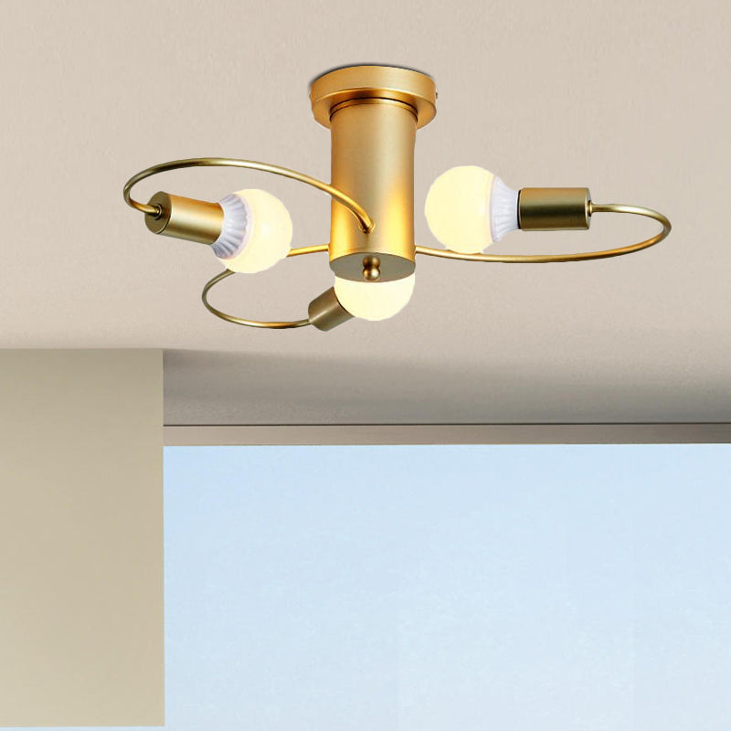 Metal Swirl Semi Flush Mount Lighting Industrial 3/6 Lights Living Room Ceiling Mounted Fixture in Grey/Green Clearhalo 'Ceiling Lights' 'Close To Ceiling Lights' 'Close to ceiling' 'Semi-flushmount' Lighting' 1417838