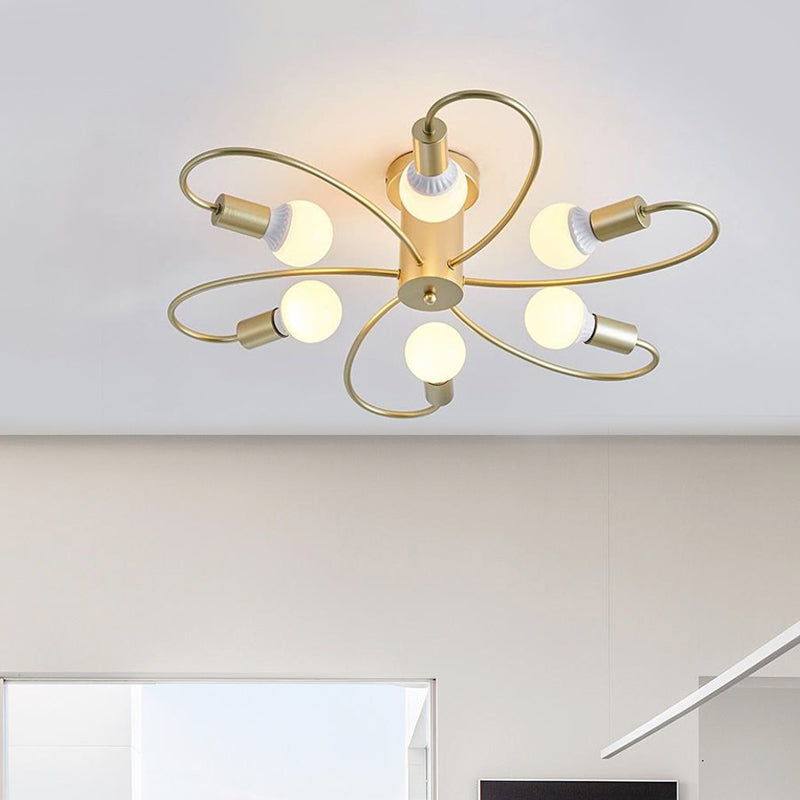 Metal Swirl Semi Flush Mount Lighting Industrial 3/6 Lights Living Room Ceiling Mounted Fixture in Grey/Green Clearhalo 'Ceiling Lights' 'Close To Ceiling Lights' 'Close to ceiling' 'Semi-flushmount' Lighting' 1417839