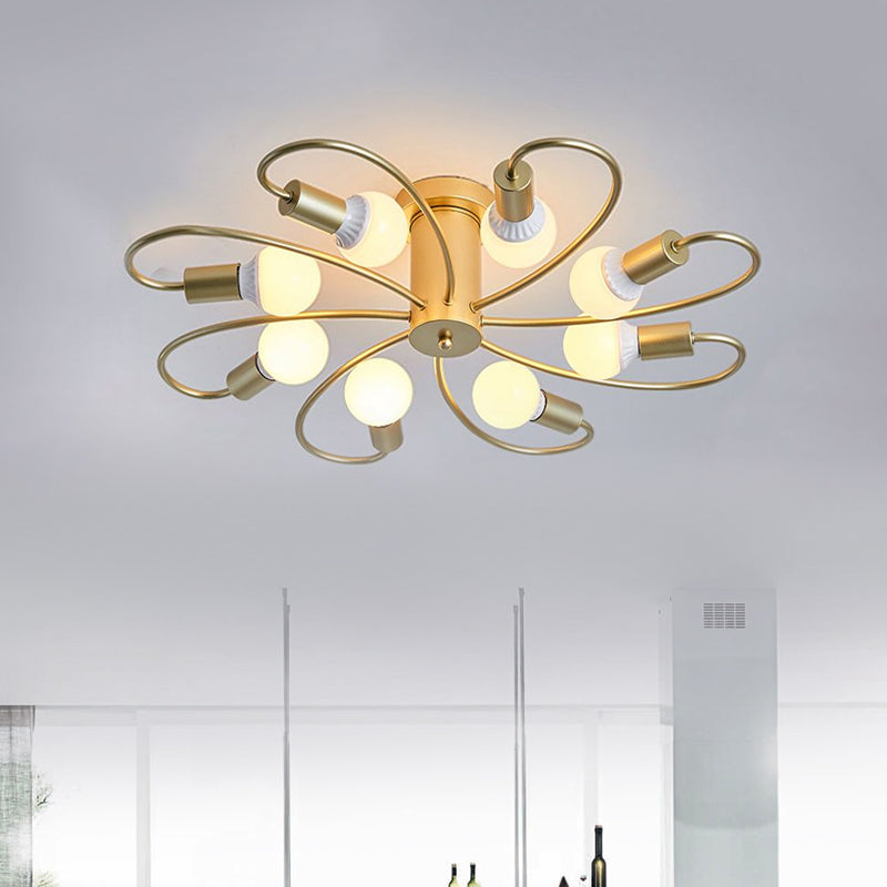 Metal Swirl Semi Flush Mount Lighting Industrial 3/6 Lights Living Room Ceiling Mounted Fixture in Grey/Green Clearhalo 'Ceiling Lights' 'Close To Ceiling Lights' 'Close to ceiling' 'Semi-flushmount' Lighting' 1417840