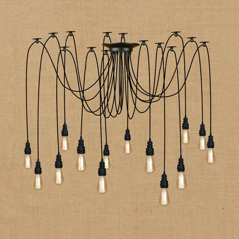 Industrial Style Swag Hanging Lamp 2/3 Heads Metal Pendant Ceiling Light with Exposed Bulb in Black Finish Clearhalo 'Art Deco Pendants' 'Black' 'Cast Iron' 'Ceiling Lights' 'Ceramic' 'Crystal' 'Industrial Pendants' 'Industrial' 'Metal' 'Middle Century Pendants' 'Pendant Lights' 'Pendants' 'Rustic Pendants' 'Tiffany' Lighting' 1417848