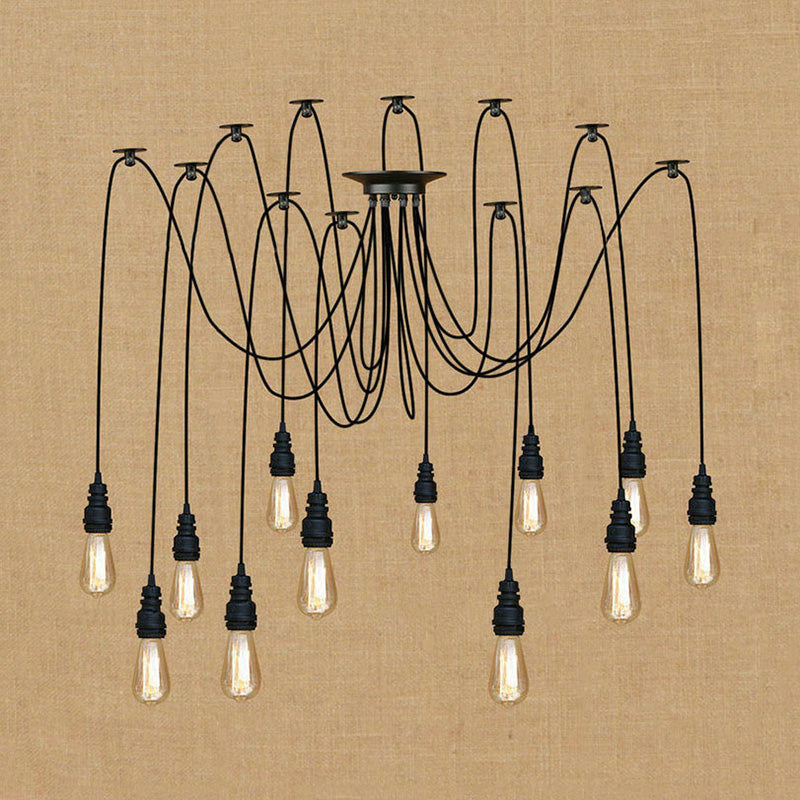 Industrial Style Swag Hanging Lamp 2/3 Heads Metal Pendant Ceiling Light with Exposed Bulb in Black Finish Clearhalo 'Art Deco Pendants' 'Black' 'Cast Iron' 'Ceiling Lights' 'Ceramic' 'Crystal' 'Industrial Pendants' 'Industrial' 'Metal' 'Middle Century Pendants' 'Pendant Lights' 'Pendants' 'Rustic Pendants' 'Tiffany' Lighting' 1417849