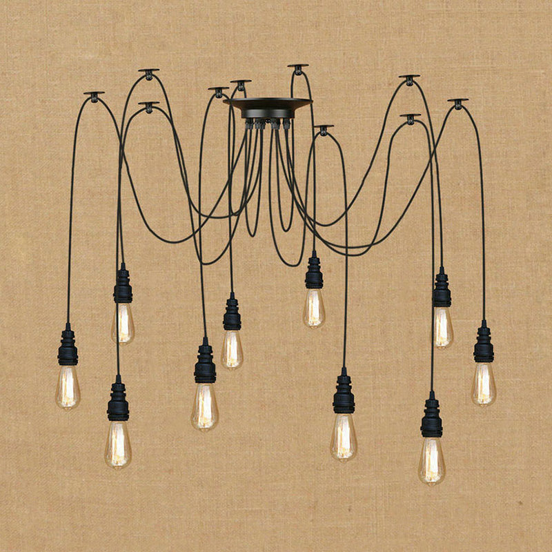 Industrial Style Swag Hanging Lamp 2/3 Heads Metal Pendant Ceiling Light with Exposed Bulb in Black Finish Clearhalo 'Art Deco Pendants' 'Black' 'Cast Iron' 'Ceiling Lights' 'Ceramic' 'Crystal' 'Industrial Pendants' 'Industrial' 'Metal' 'Middle Century Pendants' 'Pendant Lights' 'Pendants' 'Rustic Pendants' 'Tiffany' Lighting' 1417850
