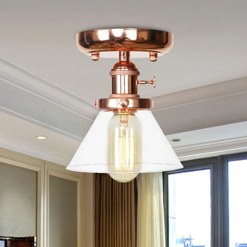Single Bulb Semi Flush Mount Industrial Globe/Wide Flare/Diamond Light Fixture Ceiling with Clear/Amber Glass Shade Clearhalo 'Ceiling Lights' 'Chandeliers' 'Close To Ceiling Lights' 'Close to ceiling' 'Glass shade' 'Glass' 'Semi-flushmount' Lighting' 1417873