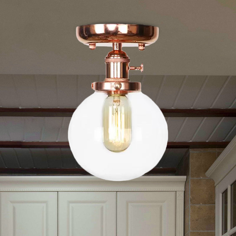 Single Bulb Semi Flush Mount Industrial Globe/Wide Flare/Diamond Light Fixture Ceiling with Clear/Amber Glass Shade Clearhalo 'Ceiling Lights' 'Chandeliers' 'Close To Ceiling Lights' 'Close to ceiling' 'Glass shade' 'Glass' 'Semi-flushmount' Lighting' 1417876