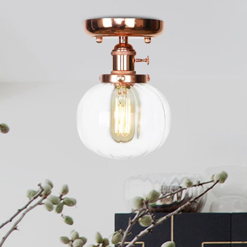 Single Bulb Semi Flush Mount Industrial Globe/Wide Flare/Diamond Light Fixture Ceiling with Clear/Amber Glass Shade Clearhalo 'Ceiling Lights' 'Chandeliers' 'Close To Ceiling Lights' 'Close to ceiling' 'Glass shade' 'Glass' 'Semi-flushmount' Lighting' 1417877