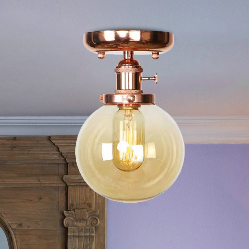 Single Bulb Semi Flush Mount Industrial Globe/Wide Flare/Diamond Light Fixture Ceiling with Clear/Amber Glass Shade Clearhalo 'Ceiling Lights' 'Chandeliers' 'Close To Ceiling Lights' 'Close to ceiling' 'Glass shade' 'Glass' 'Semi-flushmount' Lighting' 1417881