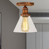 Single Bulb Semi Flush Mount Industrial Conical Clear Glass Ceiling Light in Black/Brass/Copper Clearhalo 'Ceiling Lights' 'Close To Ceiling Lights' 'Close to ceiling' 'Flush mount' 'Industrial Flush Mount' Lighting' 1417930