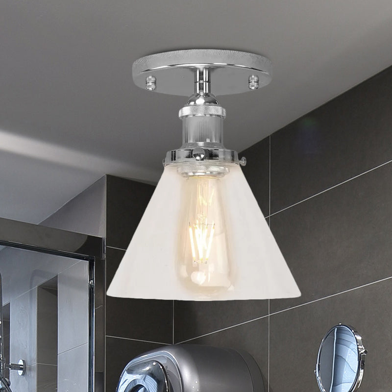 Single Bulb Semi Flush Mount Industrial Conical Clear Glass Ceiling Light in Black/Brass/Copper Clearhalo 'Ceiling Lights' 'Close To Ceiling Lights' 'Close to ceiling' 'Flush mount' 'Industrial Flush Mount' Lighting' 1417932