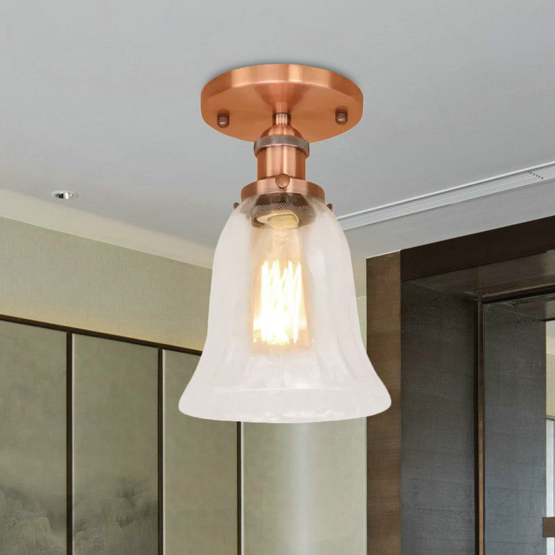 One Bulb Lighting Fixture Industrial Flared Clear Glass Semi Flush Mount Light in Black/Bronze/Copper Clearhalo 'Ceiling Lights' 'Close To Ceiling Lights' 'Close to ceiling' 'Flush mount' 'Industrial Flush Mount' Lighting' 1417935