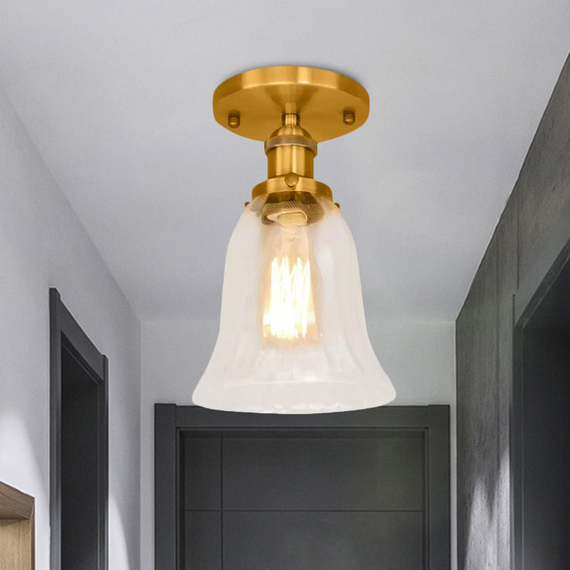 One Bulb Lighting Fixture Industrial Flared Clear Glass Semi Flush Mount Light in Black/Bronze/Copper Clearhalo 'Ceiling Lights' 'Close To Ceiling Lights' 'Close to ceiling' 'Flush mount' 'Industrial Flush Mount' Lighting' 1417936