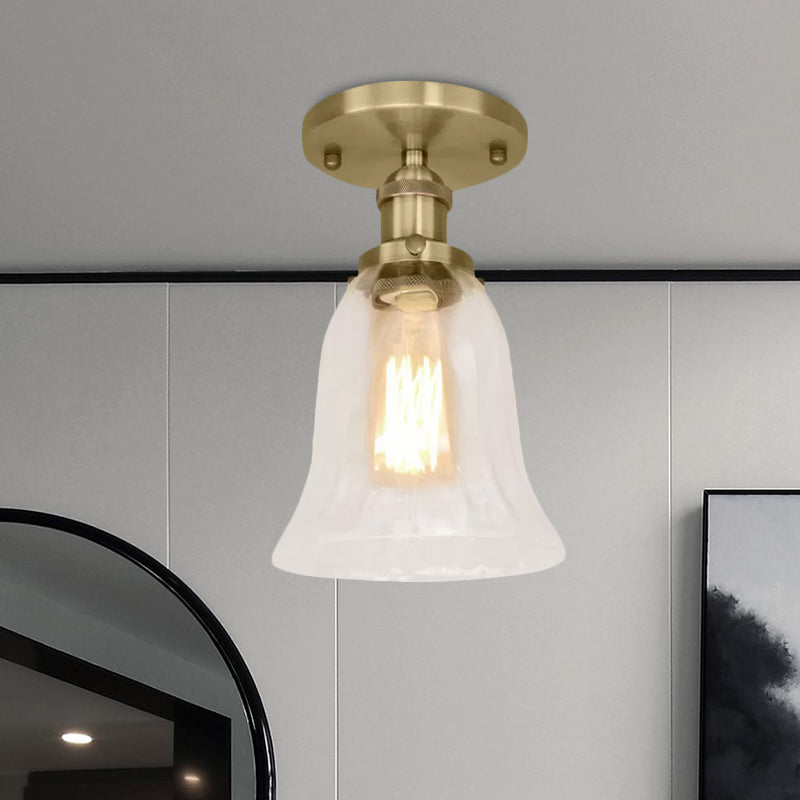 One Bulb Lighting Fixture Industrial Flared Clear Glass Semi Flush Mount Light in Black/Bronze/Copper Clearhalo 'Ceiling Lights' 'Close To Ceiling Lights' 'Close to ceiling' 'Flush mount' 'Industrial Flush Mount' Lighting' 1417937