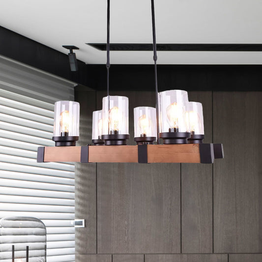 3/6 Lights Island Lighting with Cylinder Shade Clear Glass Industrial Dining Room Hanging Lamp in Brown Clearhalo 'Ceiling Lights' 'Glass shade' 'Glass' 'Island Lights' 'Pendant Lights' Lighting' 1417951