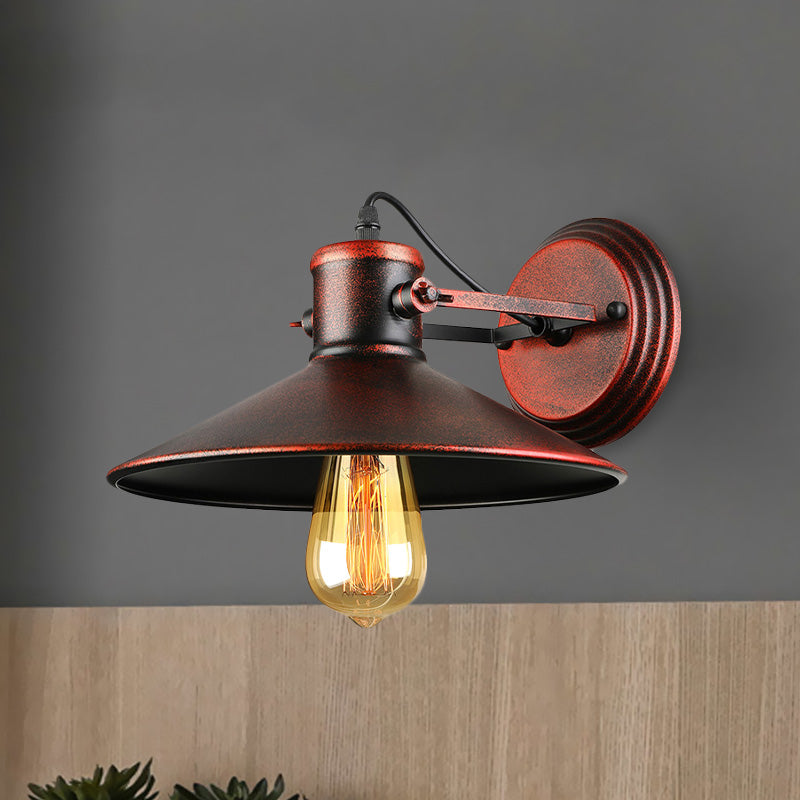 Metallic Saucer Sconce Wall Lighting Antique Style 1 Bulb Corridor Wall Sconce Lamp in Black/Rust Clearhalo 'Art deco wall lights' 'Cast Iron' 'Glass' 'Industrial wall lights' 'Industrial' 'Middle century wall lights' 'Modern' 'Rustic wall lights' 'Tiffany' 'Traditional wall lights' 'Wall Lamps & Sconces' 'Wall Lights' Lighting' 1417958