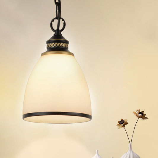 Single-Bulb Dome Pendant Lighting Factory Black/Brass Frosted Glass Hanging Light Fixture Black Clearhalo 'Ceiling Lights' 'Glass shade' 'Glass' 'Industrial Pendants' 'Industrial' 'Middle Century Pendants' 'Pendant Lights' 'Pendants' 'Tiffany' Lighting' 1417973
