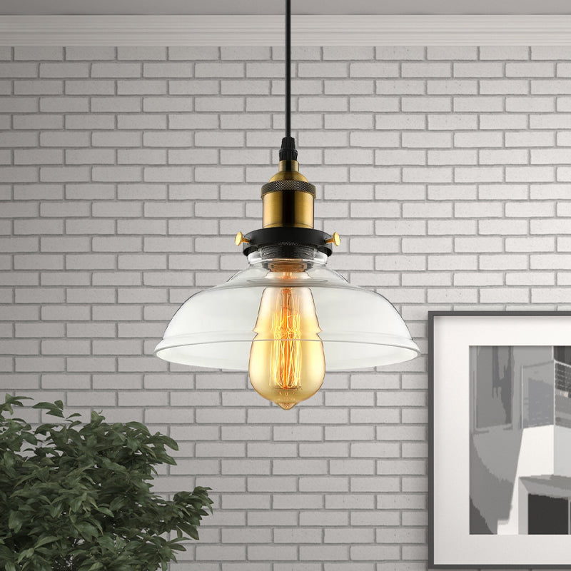 Barn Pendant Light Industrial 1 Light 8"/10"/12" Wide Prismatic Glass Hanging Lamp in Clear Clearhalo 'Ceiling Lights' 'Close To Ceiling Lights' 'Glass shade' 'Glass' 'Industrial Pendants' 'Industrial' 'Middle Century Pendants' 'Pendant Lights' 'Pendants' 'Tiffany' Lighting' 1417991