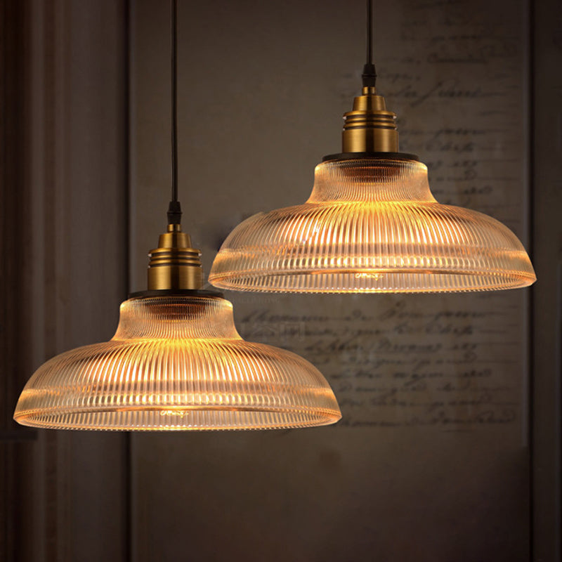 Barn Pendant Light Industrial 1 Light 8"/10"/12" Wide Prismatic Glass Hanging Lamp in Clear Clearhalo 'Ceiling Lights' 'Close To Ceiling Lights' 'Glass shade' 'Glass' 'Industrial Pendants' 'Industrial' 'Middle Century Pendants' 'Pendant Lights' 'Pendants' 'Tiffany' Lighting' 1417993