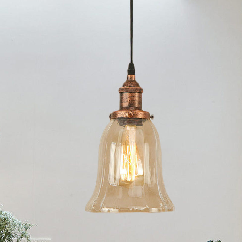 Bronze/Antique Brass/Copper 1 Light Pendant Lighting Industrial Clear Glass Bell Hanging Lamp for Indoor Clearhalo 'Ceiling Lights' 'Glass shade' 'Glass' 'Industrial Pendants' 'Industrial' 'Middle Century Pendants' 'Pendant Lights' 'Pendants' 'Tiffany' Lighting' 1418005